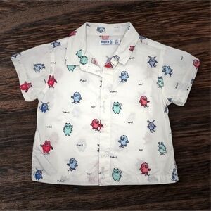 LIKE NEW Mayoral Kids' White Monster Print Collar Shirt 12 Months Boy